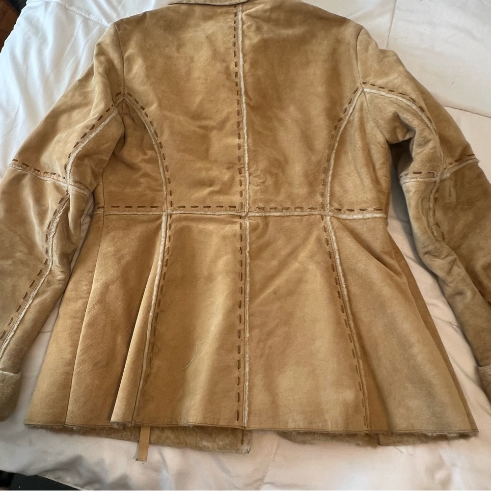 Vintage Y2K Guess Genuine Leather Penny Lane Shearling 70s Style Coat Camel M - Picture 8 of 13